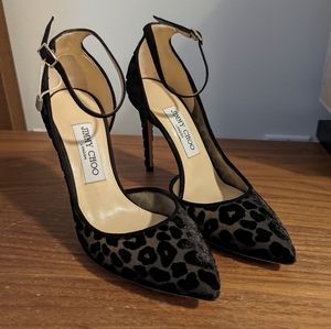 NWT Jimmy Choo Lucy Black Leopard Heels- size EU 37